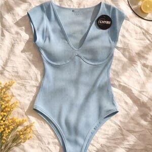 Blue Ribbed One Piece